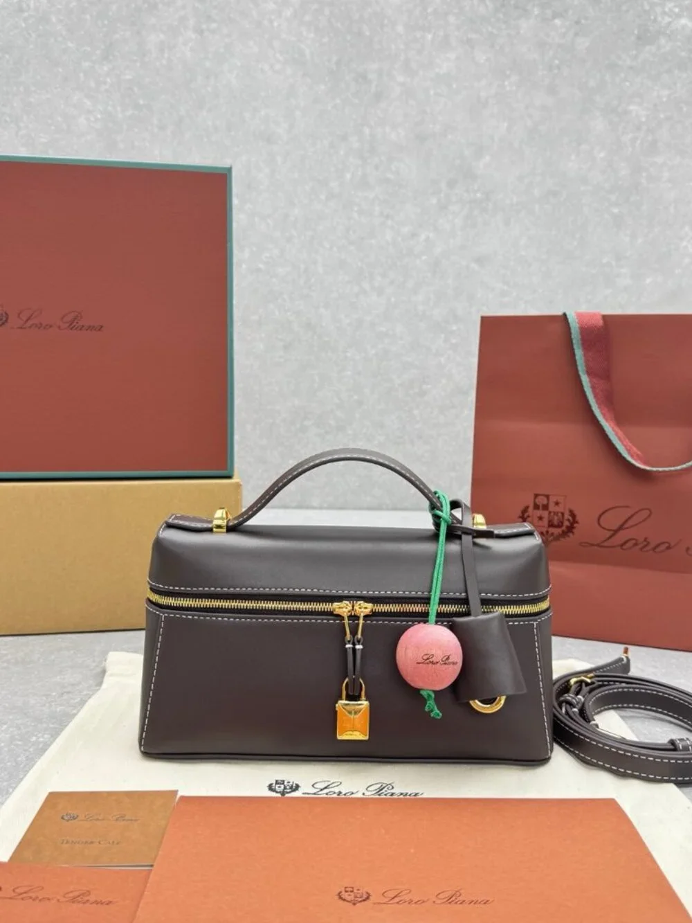 Loro Piana Extra Pocket L19 Dark Brown Leather Handbag